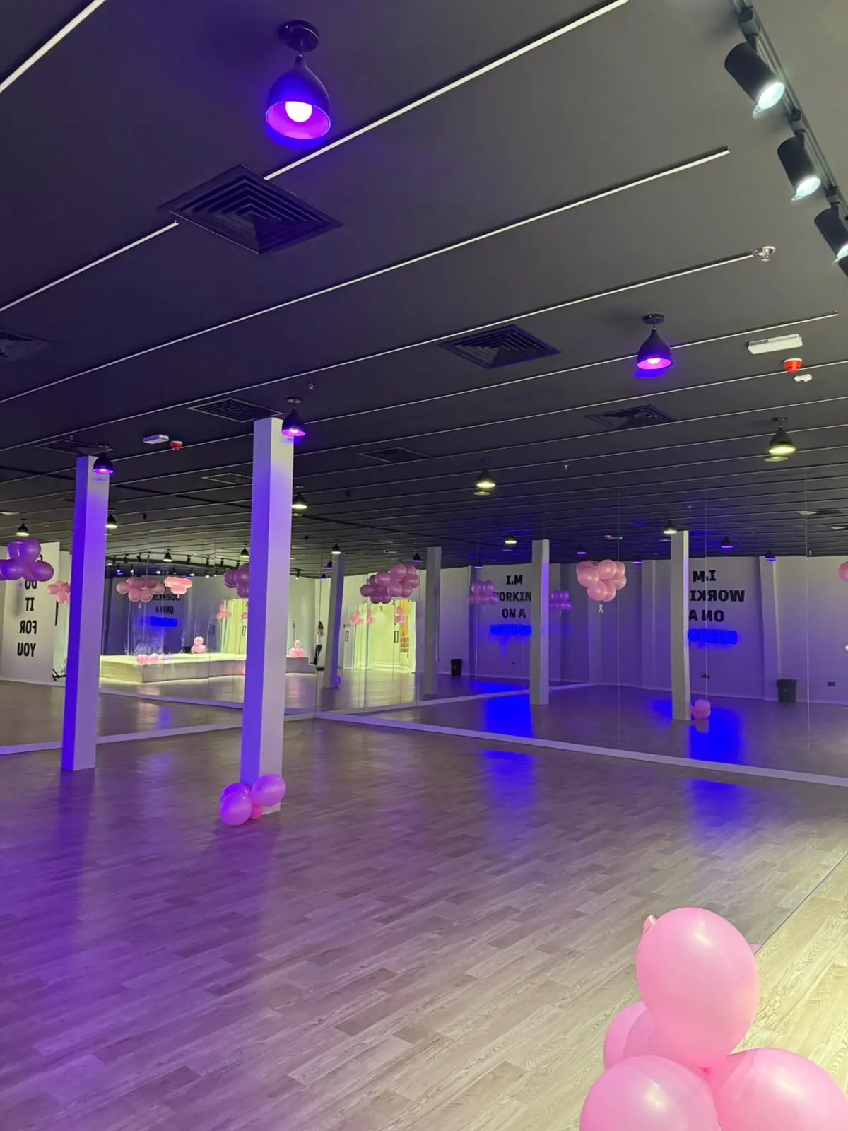 Spacious mirrored studio for group fitness classes